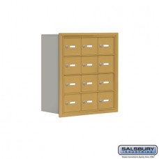 Salsbury Cell Phone Storage Locker - 4 Door High Unit (8 Inch Deep Compartments) - 12 A Doors - Gold - Recessed Mounted - Master Keyed Locks  19048-12GRK