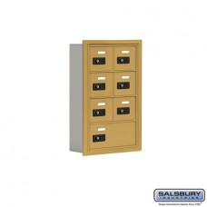 Salsbury Cell Phone Storage Locker - 4 Door High Unit (5 Inch Deep Compartments) - 6 A Doors and 1 B Door - Gold - Recessed Mounted - Resettable Combination Locks  19045-07GRC