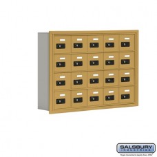 Salsbury Cell Phone Storage Locker - 4 Door High Unit (5 Inch Deep Compartments) - 20 A Doors - Gold - Recessed Mounted - Resettable Combination Locks   19045-20GRC