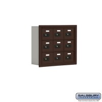 Salsbury Cell Phone Storage Locker - 3 Door High Unit (5 Inch Deep Compartments) - 9 A Doors - Bronze - Recessed Mounted - Resettable Combination Locks  19035-09ZRC