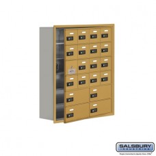 Salsbury Cell Phone Storage Locker - with Front Access Panel - 6 Door High Unit (8 Inch Deep Compartments) - 16 A Doors (15 usable) and 4 B Doors - Gold - Recessed Mounted - Resettable Combination Locks  19168-20GRC