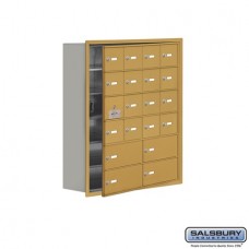 Salsbury Cell Phone Storage Locker - with Front Access Panel - 6 Door High Unit (8 Inch Deep Compartments) - 16 A Doors (15 usable) and 4 B Doors - Gold - Recessed Mounted - Master Keyed Locks  19168-20GRK
