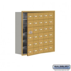 Salsbury Cell Phone Storage Locker - with Front Access Panel - 6 Door High Unit (8 Inch Deep Compartments) - 30 A Doors (29 usable) - Gold - Recessed Mounted - Master Keyed Locks  19168-30GRK