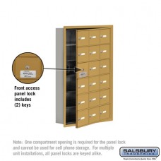 Salsbury Cell Phone Storage Locker - with Front Access Panel - 6 Door High Unit (5 Inch Deep Compartments) - 18 A Doors (17 usable) - Gold - Recessed Mounted - Master Keyed Locks  19165-18GRK
