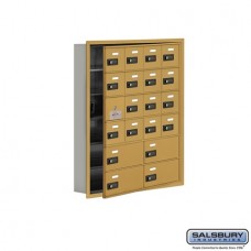 Salsbury Cell Phone Storage Locker - with Front Access Panel - 6 Door High Unit (5 Inch Deep Compartments) - 16 A Doors (15 usable) and 4 B Doors - Gold - Recessed Mounted - Resettable Combination Locks  19165-20GRC