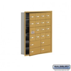 Salsbury Cell Phone Storage Locker - with Front Access Panel - 6 Door High Unit (5 Inch Deep Compartments) - 16 A Doors (15 usable) and 4 B Doors - Gold - Recessed Mounted - Master Keyed Locks  19165-20GRK
