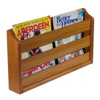 Wooden Mallet® Doublewide Oak Magazine Rack, Wall Mount or Tabletop, Medium Oak