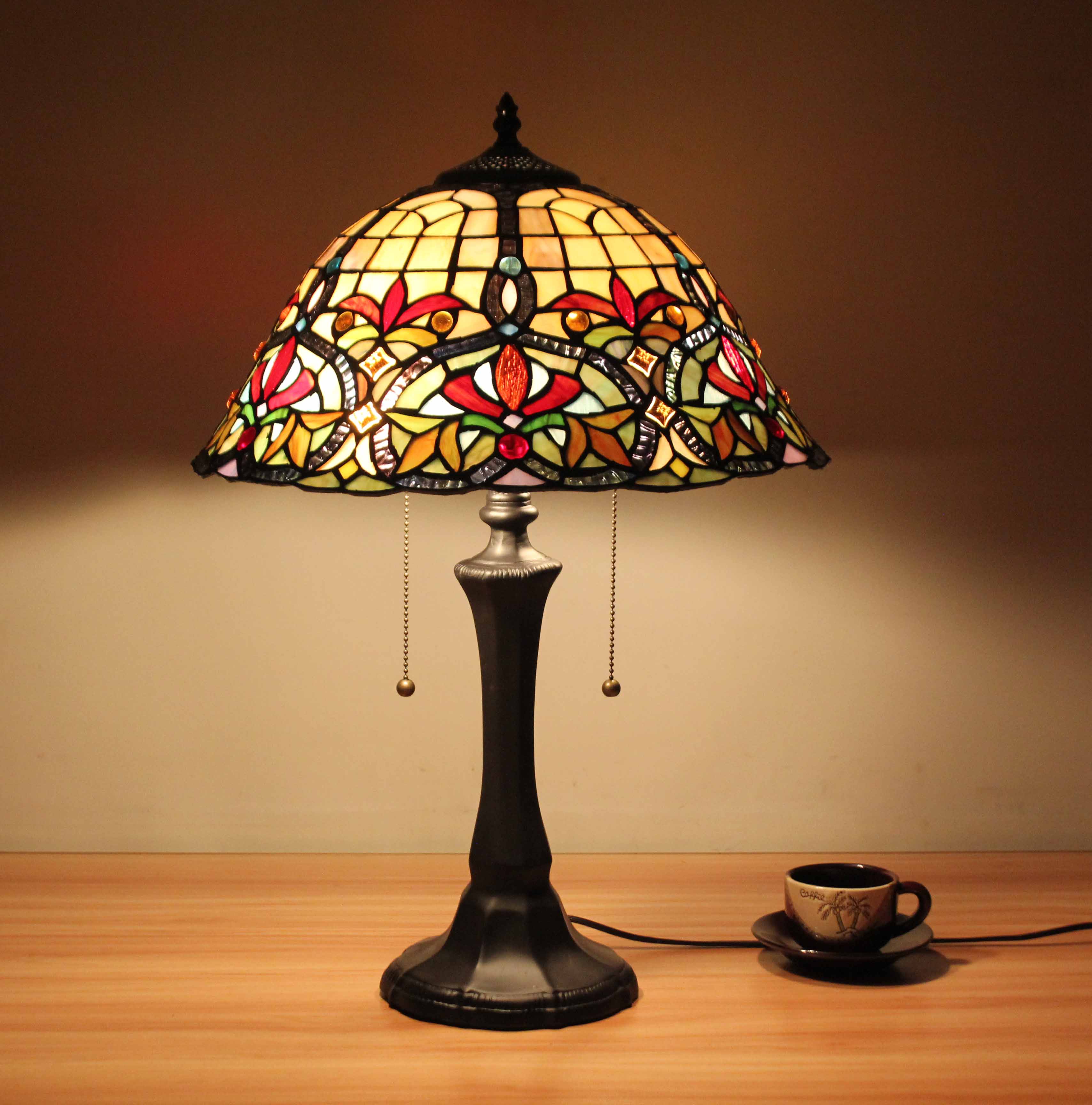 Tiffany Table Lamp Stained Glass Nightstand Light Tiffany Shade Library ...